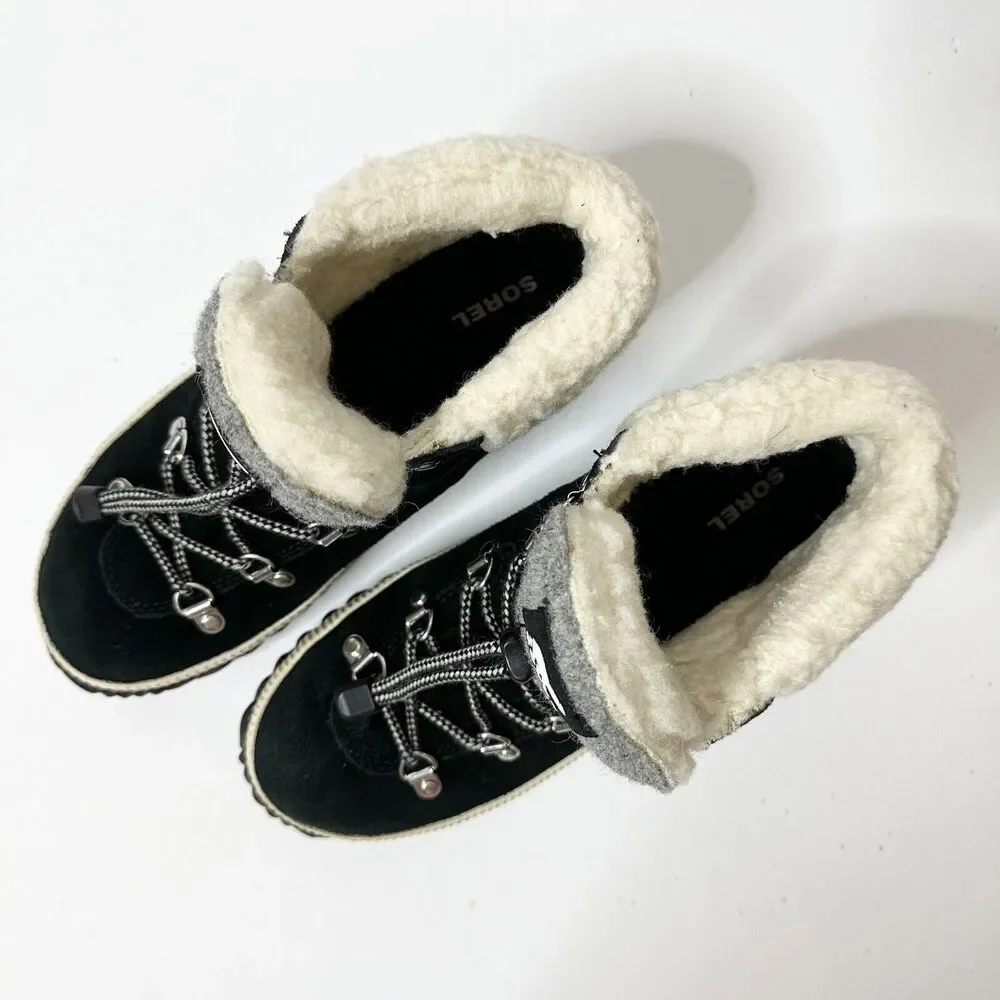 SOREL Boots Women 5 M Black Suede Shearling Rubber Sole Out N About Ankle NEW - Picture 7 of 8